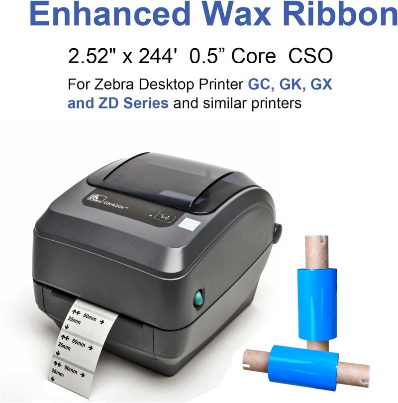 Edraco 8 Rolls Desktop Thermal Transfer Ribbons -Enhanced Wax, 2.52" x 244'(64mm x 74m), 0.5” Core, for Zebra Desktop Printer - Image 4